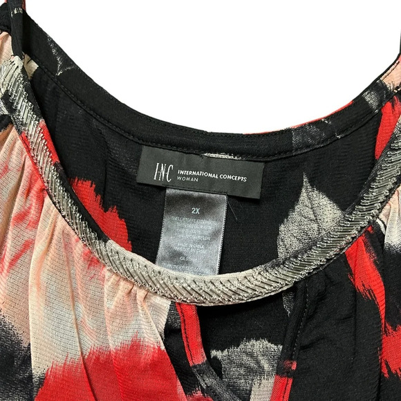 INC International Concepts  red & pink floral design longsleeve top, 2X - Picture 3 of 7